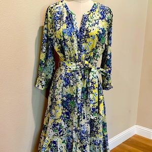 Blue & Yellow Floral Button-down Dress.